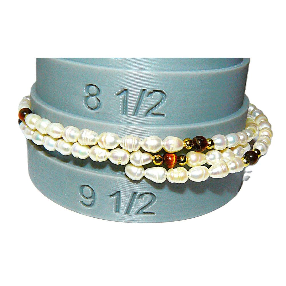 2 Freshwater Pearl Coil Wrap Bracelets Gold-Tone Red & Tiger Eye Beads - Picture 4 of 11